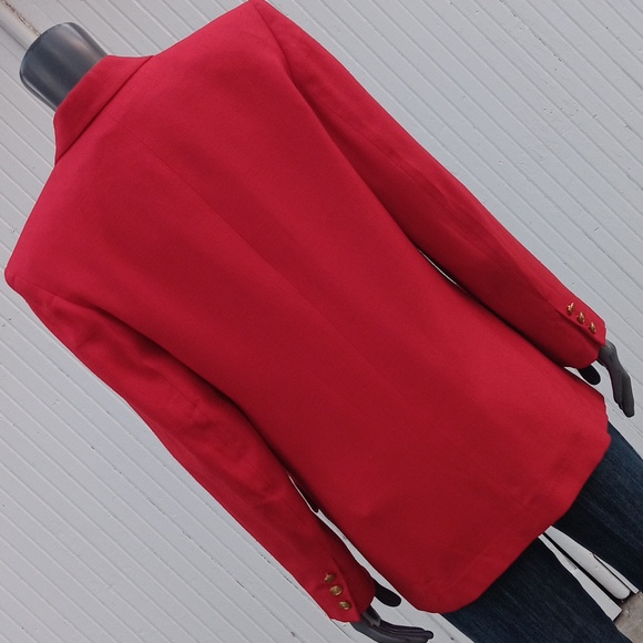 LIZ CLAIBORNE COLLECTION LADIES VINTAGE RED DOUBLE BREASTED GOLD BUTTON BLAZER - Picture 10 of 17